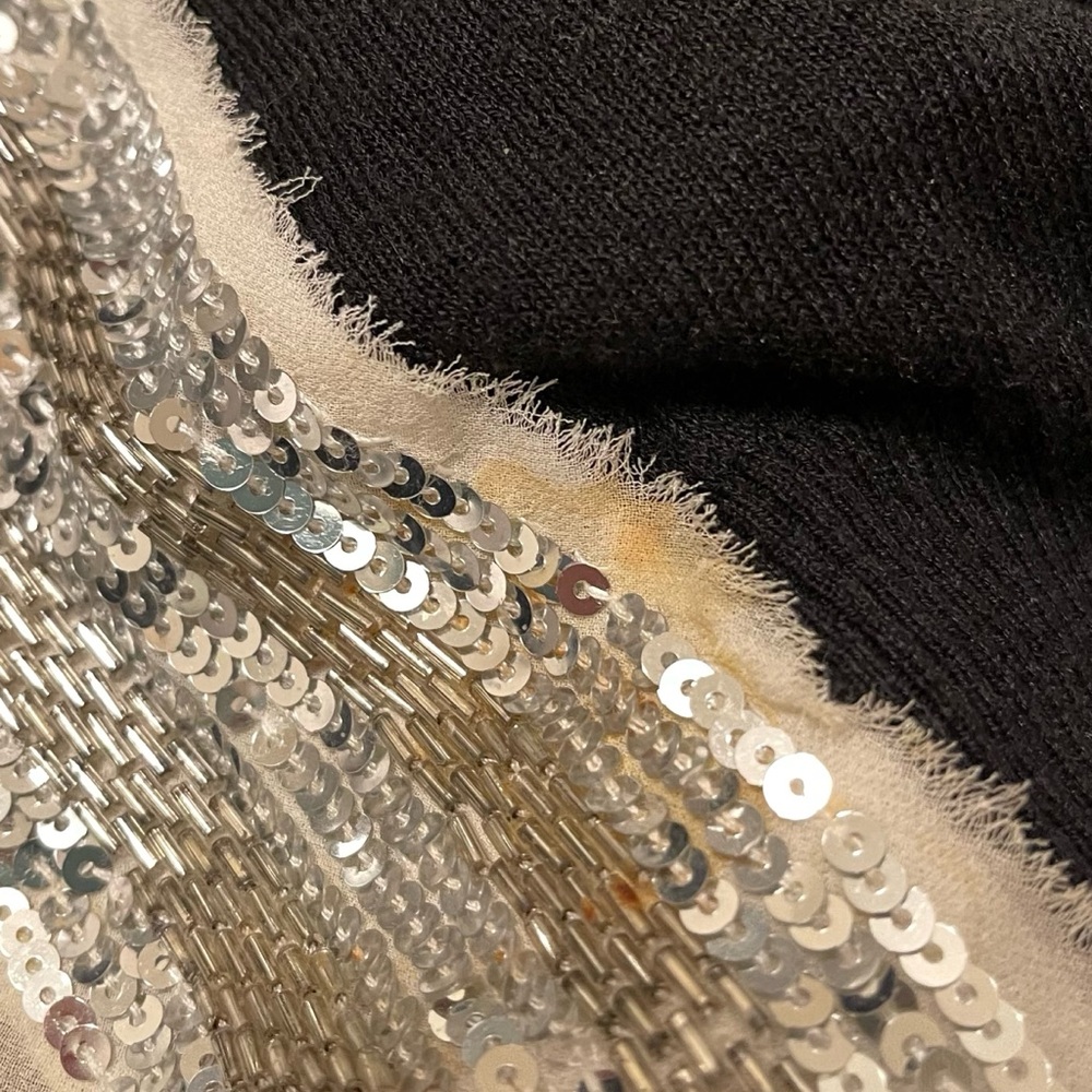 ❤️ Tory Burch ‘Quincy’ Sequin Trim Black Linen Blend Open Sweater - Picture 6 of 10